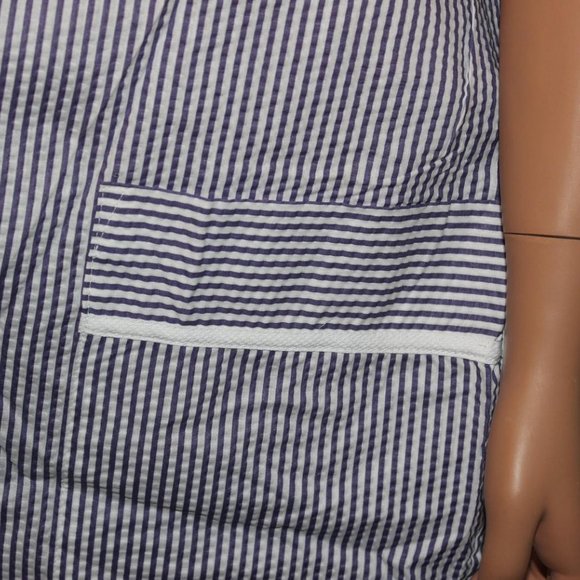 WOMENS EASY ESSENTIALS PERIWINKLE WHITE PINSTRIPE SNAPS HOUSECOAT DUSTER 1X & 2X - Picture 5 of 5